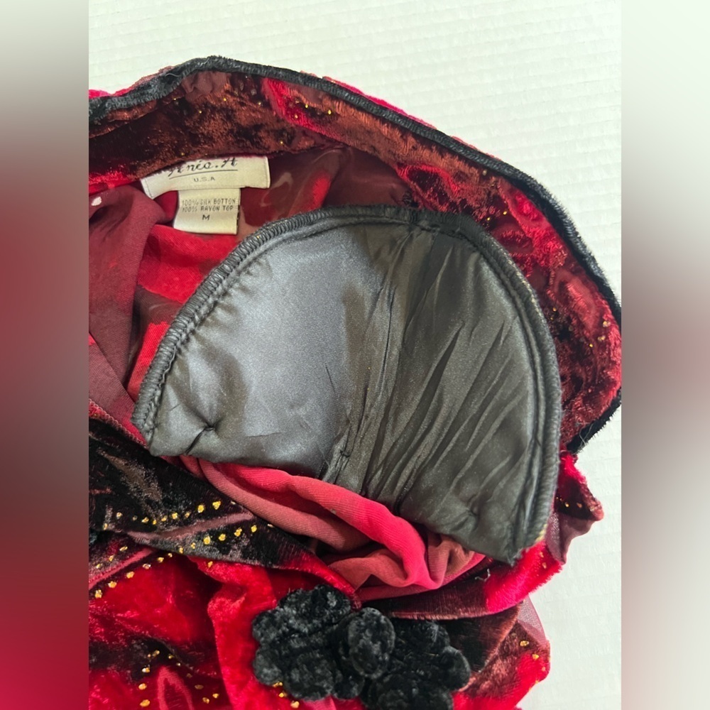 ARIA A Medium Fall Color Velvet Burnout Silk Blend Asian Kimono Top Frog Closure - Picture 7 of 12